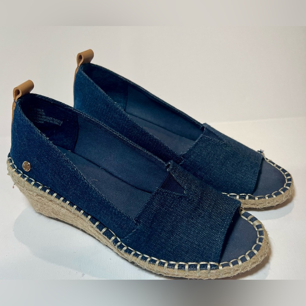 Gloria Vanderbilt Blue Denim Espadrille Wedges Size 8